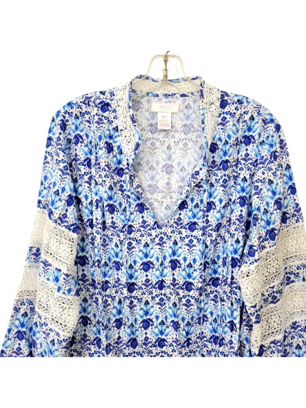 Stella Parker Collection Blue White Floral Lace Peasant Blouse Top XXL Rayon - Picture 2 of 8